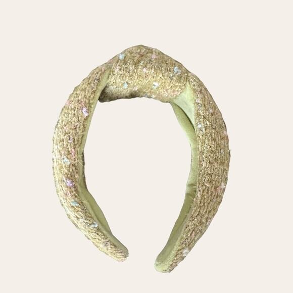 Green Chenille Confetti Tinsel Knot Headband - Picture 1 of 3